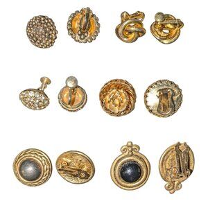 Vintage Gold-Tone Clip-On & Screw-Back Earring Set Marked